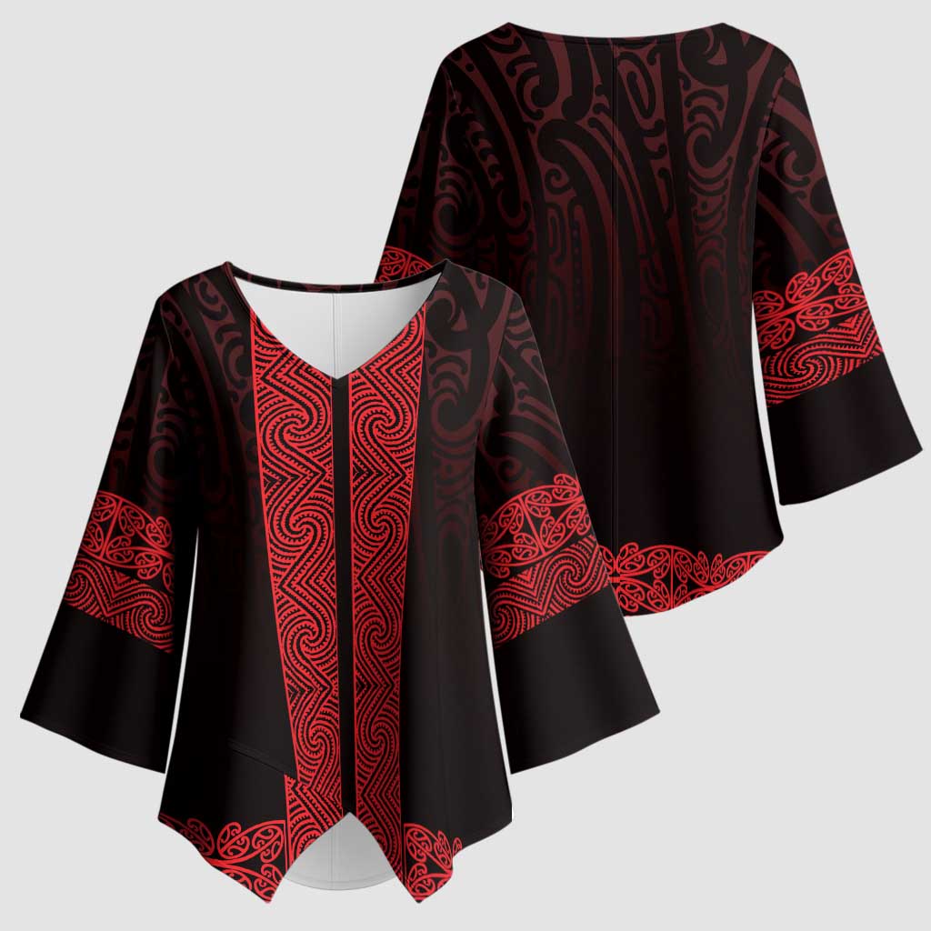 New Zealand Maori Kowhaiwhai Kimono Sleeve Blouse Whero Maui and Mangopare - Polynesian Pride