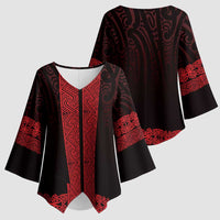 New Zealand Maori Kowhaiwhai Kimono Sleeve Blouse Whero Maui and Mangopare - Polynesian Pride