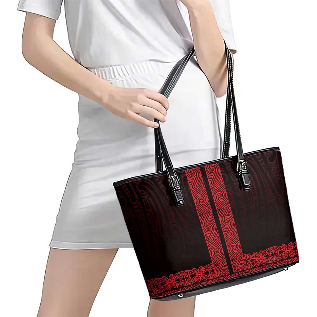 New Zealand Maori Kowhaiwhai Leather Tote Bag Whero Maui and Mangopare LT9 - Polynesian Pride