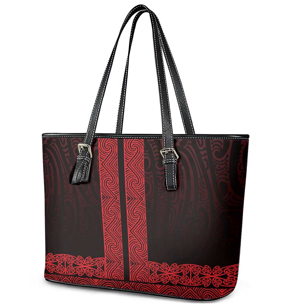 New Zealand Maori Kowhaiwhai Leather Tote Bag Whero Maui and Mangopare LT9 - Polynesian Pride