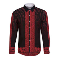 New Zealand Maori Kowhaiwhai Long Sleeve Button Shirt Whero Maui and Mangopare LT9 Unisex Red - Polynesian Pride