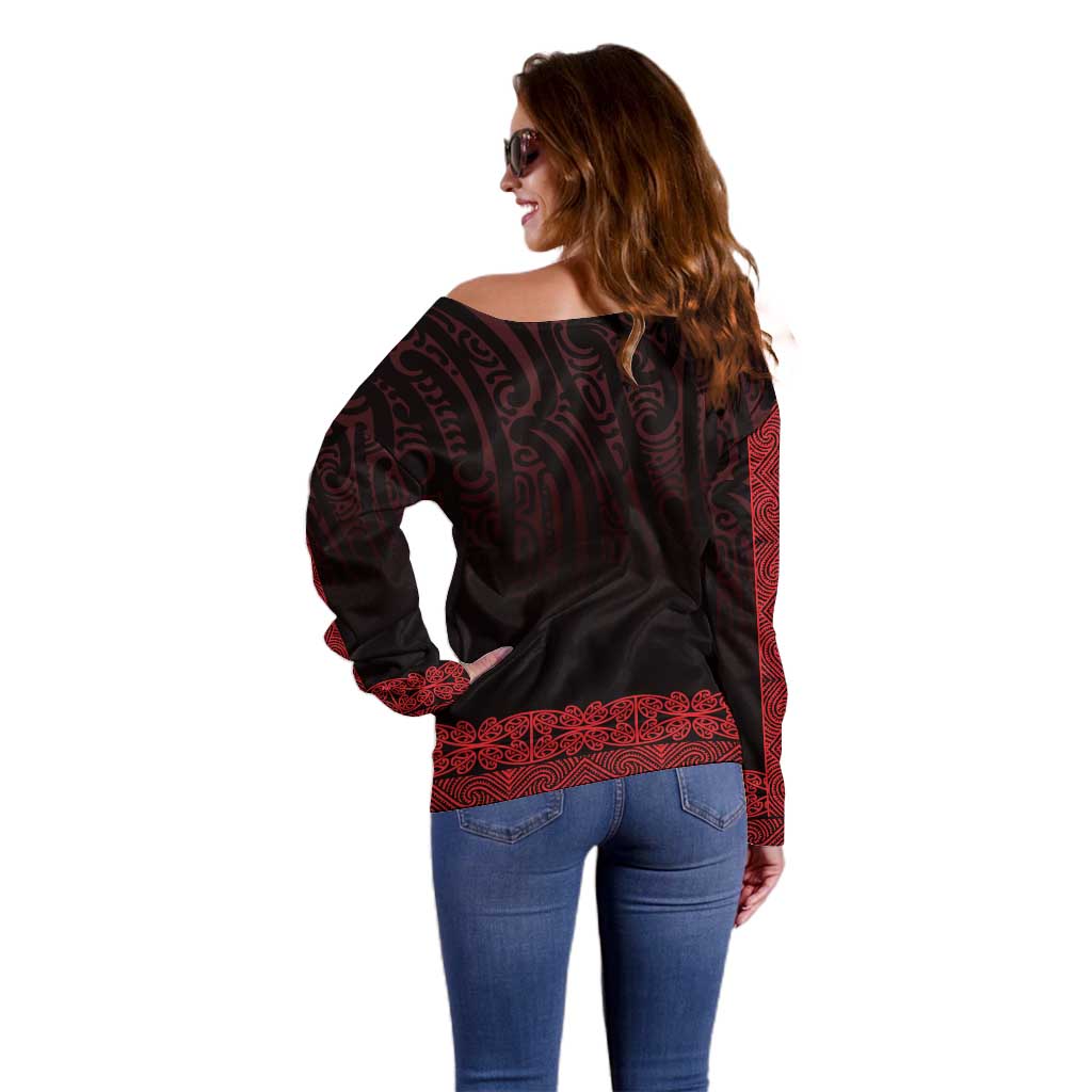 New Zealand Maori Kowhaiwhai Off Shoulder Sweater Whero Maui and Mangopare LT9 - Polynesian Pride