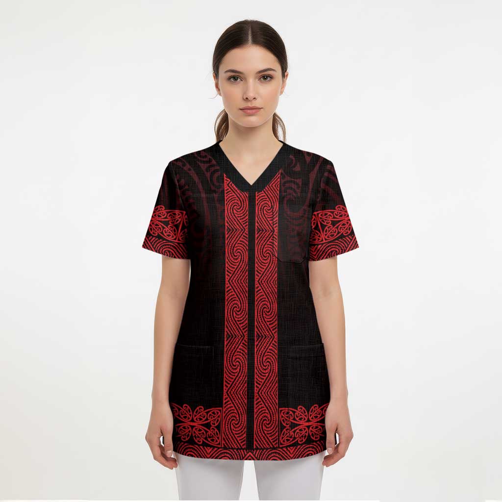 New Zealand Maori Kowhaiwhai Scrub Top Whero Maui and Mangopare - Polynesian Pride