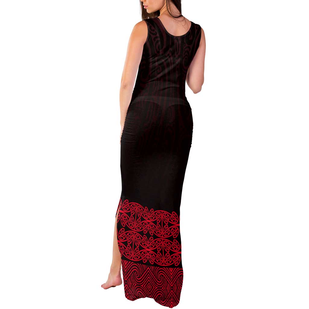 New Zealand Maori Kowhaiwhai Tank Maxi Dress Whero Maui and Mangopare
