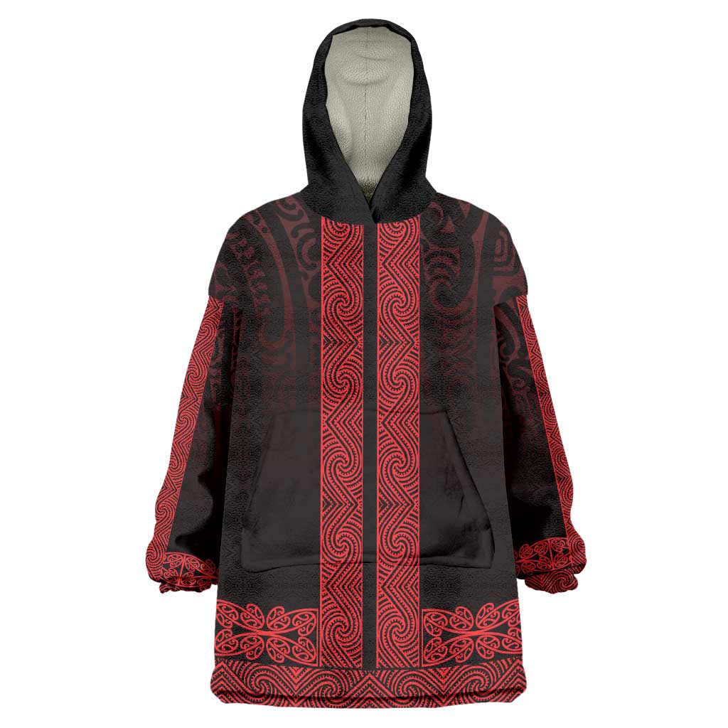 New Zealand Maori Kowhaiwhai Wearable Blanket Hoodie Whero Maui and Mangopare LT9 One Size Red - Polynesian Pride