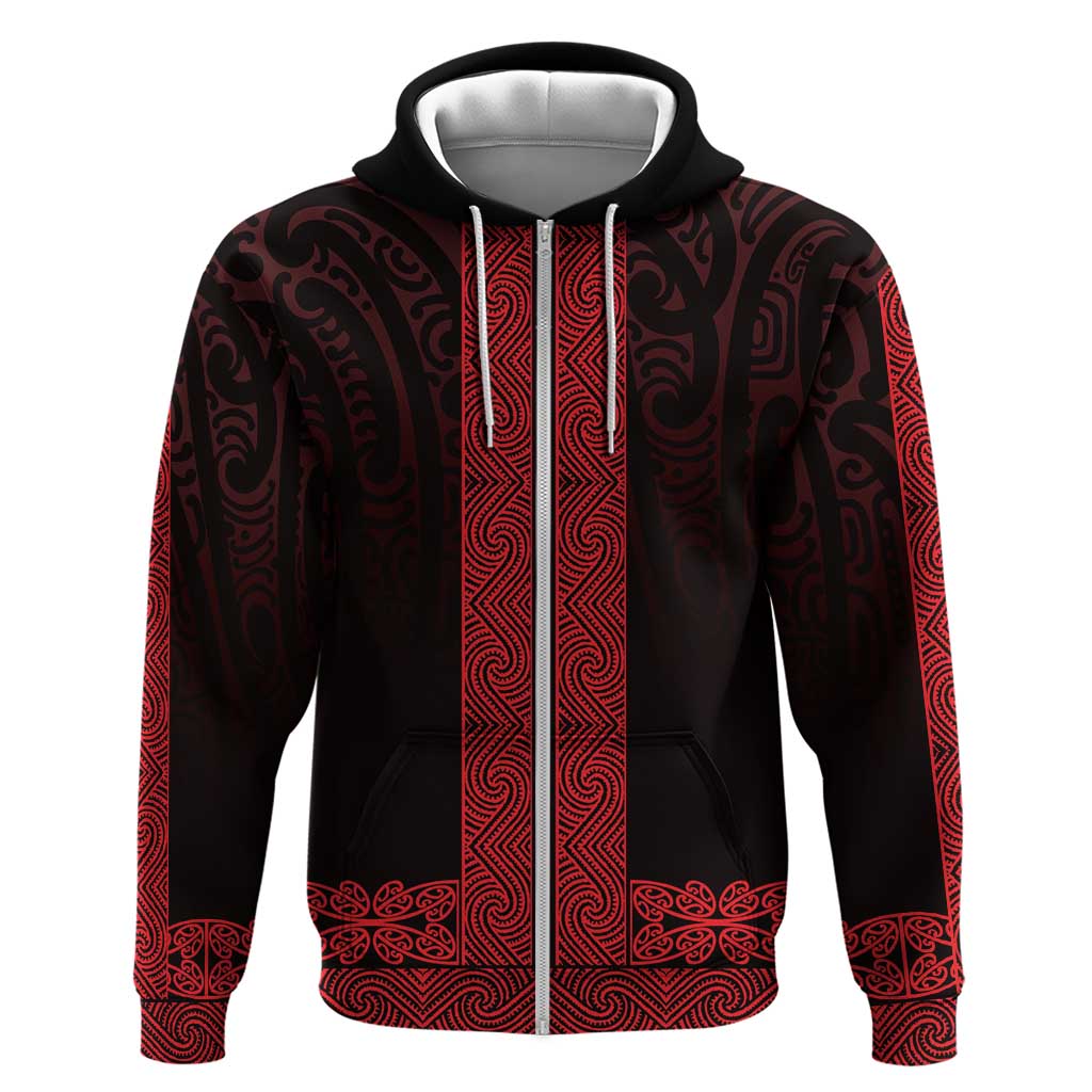New Zealand Maori Kowhaiwhai Zip Hoodie Whero Maui and Mangopare LT9 Zip Hoodie Red - Polynesian Pride