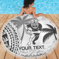 Custom Fiji Black Fern Beach Blanket Maori Warroir with Fijian Masi Pattern