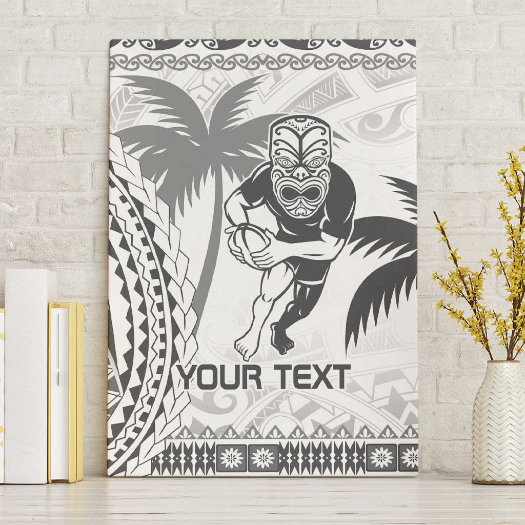 Custom Fiji Black Fern Canvas Wall Art Maori Warroir with Fijian Masi Pattern