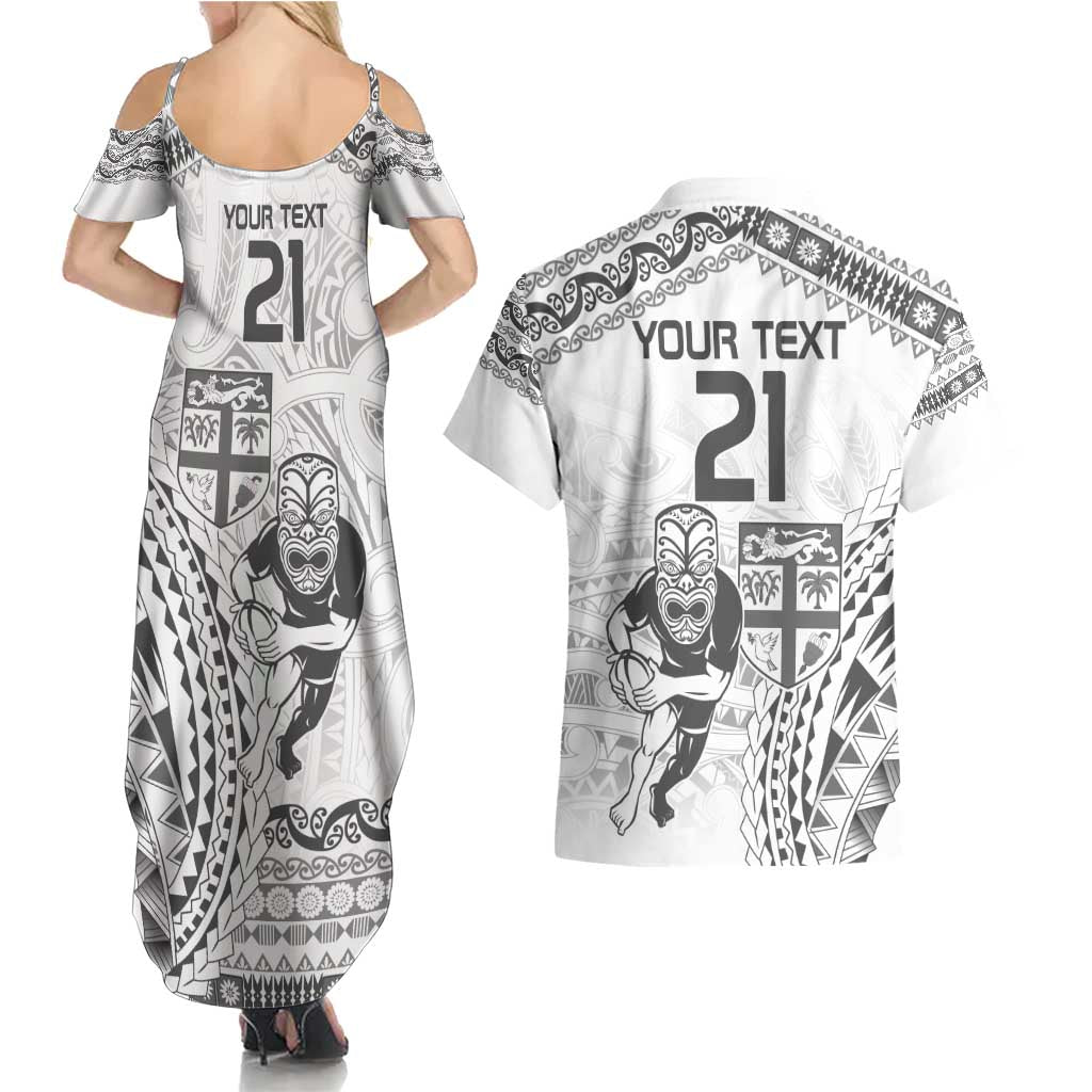 Custom Fiji Black Fern Couples Matching Summer Maxi Dress and Hawaiian Shirt Maori Warroir with Fijian Masi Pattern