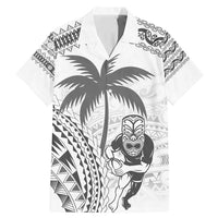 Custom Fiji Black Fern Family Matching Mermaid Dress and Hawaiian Shirt Maori Warroir with Fijian Masi Pattern LT9 Dad's Shirt - Short Sleeve White - Polynesian Pride