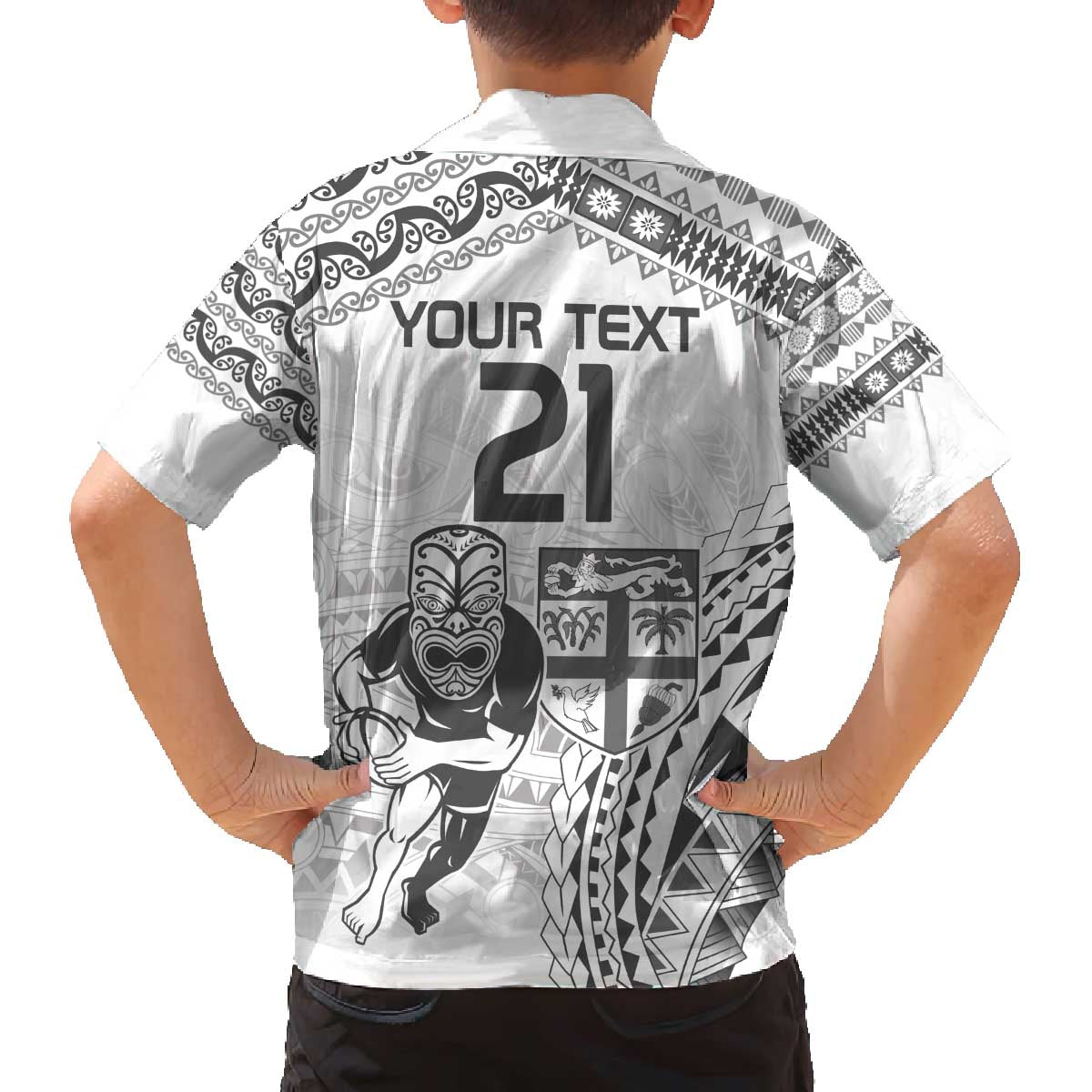 Custom Fiji Black Fern Family Matching Off The Shoulder Long Sleeve Dress and Hawaiian Shirt Maori Warroir with Fijian Masi Pattern