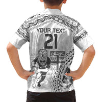 Custom Fiji Black Fern Family Matching Off Shoulder Short Dress and Hawaiian Shirt Maori Warroir with Fijian Masi Pattern