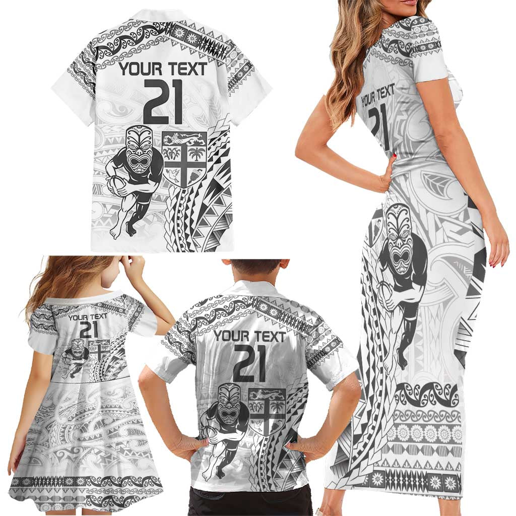 Custom Fiji Black Fern Family Matching Short Sleeve Bodycon Dress and Hawaiian Shirt Maori Warroir with Fijian Masi Pattern LT9 - Polynesian Pride