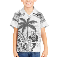 Custom Fiji Black Fern Family Matching Short Sleeve Bodycon Dress and Hawaiian Shirt Maori Warroir with Fijian Masi Pattern LT9 Son's Shirt White - Polynesian Pride