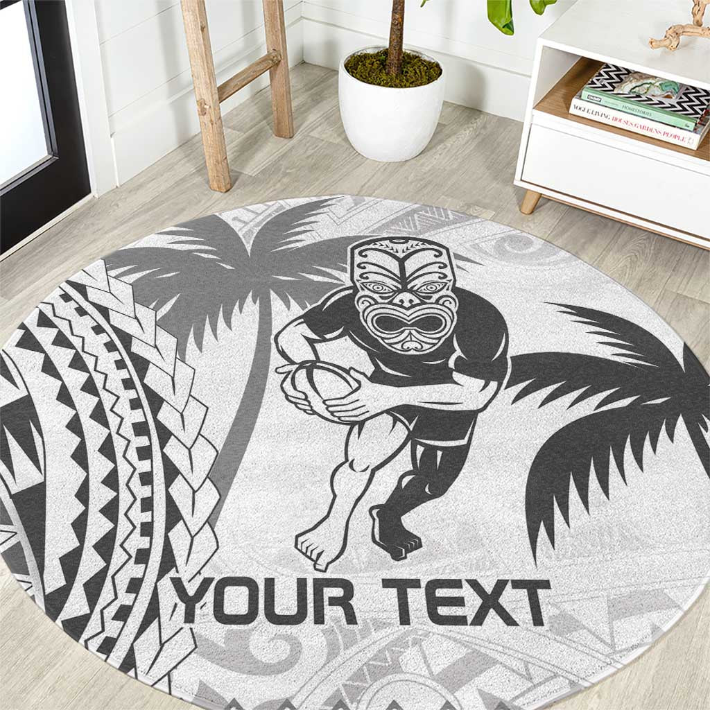 Custom Fiji Black Fern Round Carpet Maori Warroir with Fijian Masi Pattern