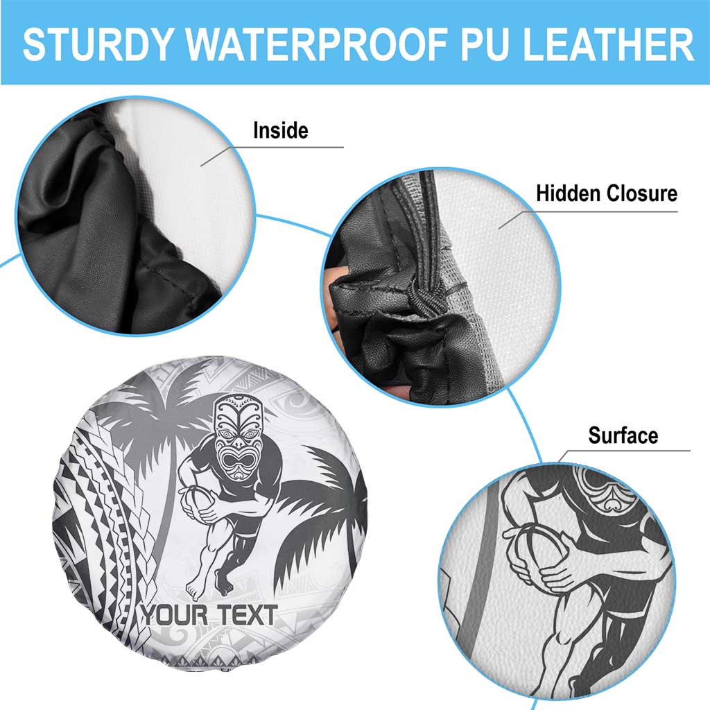 Custom Fiji Black Fern Spare Tire Cover Maori Warroir with Fijian Masi Pattern