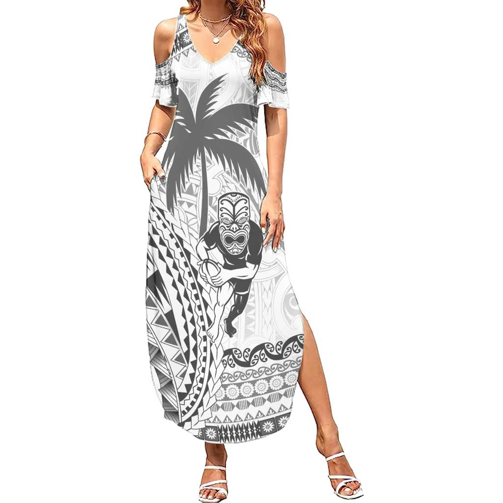 Custom Fiji Black Fern Summer Maxi Dress Maori Warroir with Fijian Masi Pattern