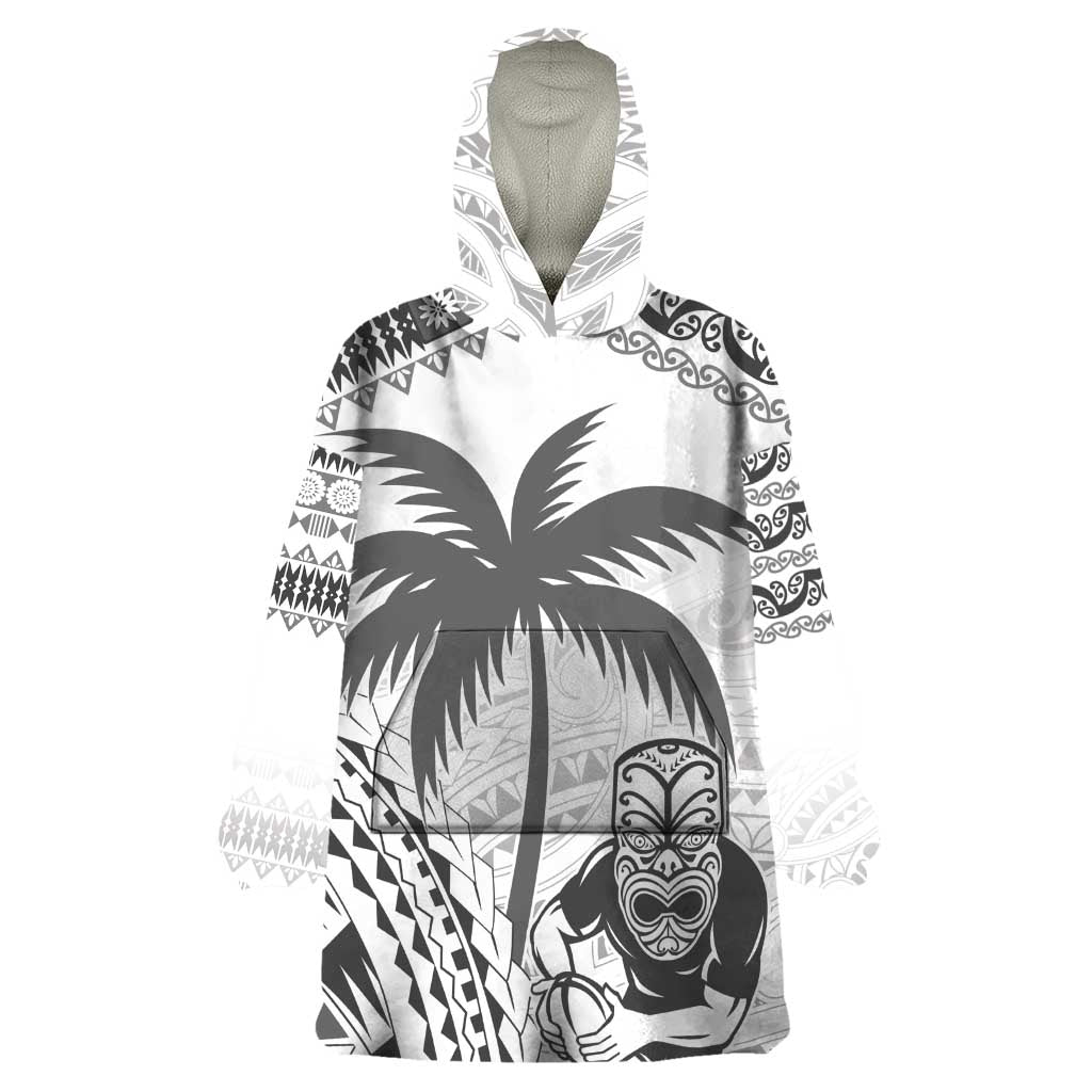 Custom Fiji Black Fern Wearable Blanket Hoodie Maori Warroir with Fijian Masi Pattern