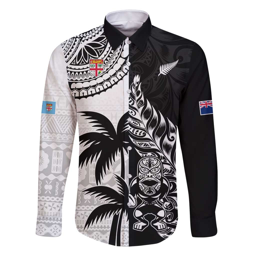 Custom Fiji New Zealand Family Matching Long Sleeve Bodycon Dress and Hawaiian Shirt Maori mix Tapa Pattern Version LT9 Dad's Shirt - Long Sleeve Black - Polynesian Pride