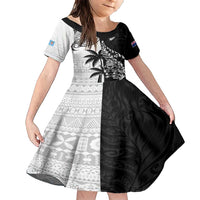 Custom Fiji New Zealand Family Matching Short Sleeve Bodycon Dress and Hawaiian Shirt Maori mix Tapa Pattern Version LT9 Daughter's Dress Black - Polynesian Pride