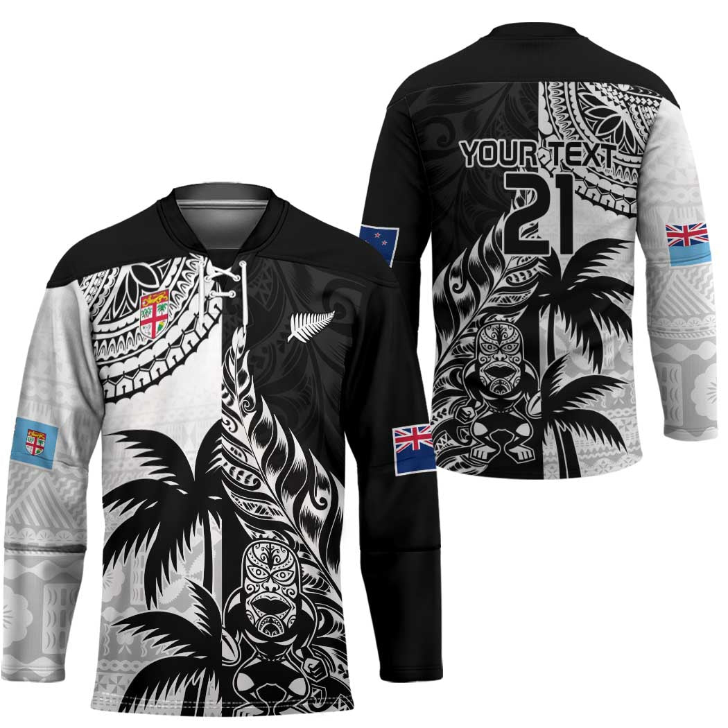 Fiji New Zealand Rugby Personalised Hockey Jersey Maori and Tapa Pattern LT9 - Polynesian Pride