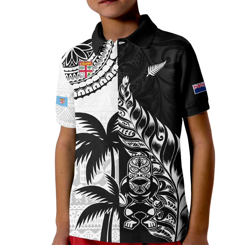 Custom Fiji New Zealand Kid Polo Shirt Maori mix Tapa Pattern Version