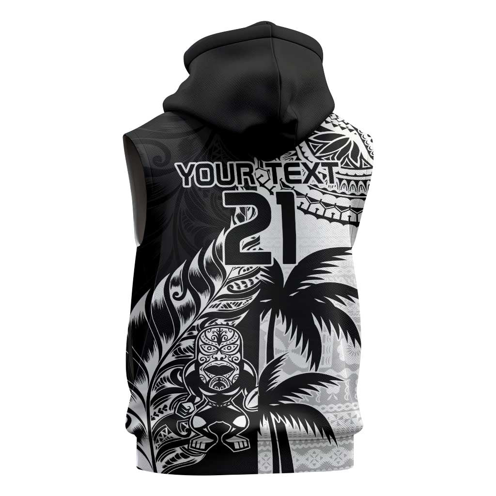 Fiji New Zealand Rugby Personalised Sleeveless Hoodie Maori and Tapa Pattern LT9 - Polynesian Pride