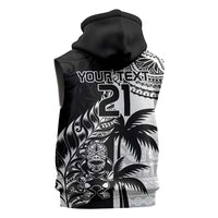 Fiji New Zealand Rugby Personalised Sleeveless Zip Hoodie Maori and Tapa Pattern - Polynesian Pride
