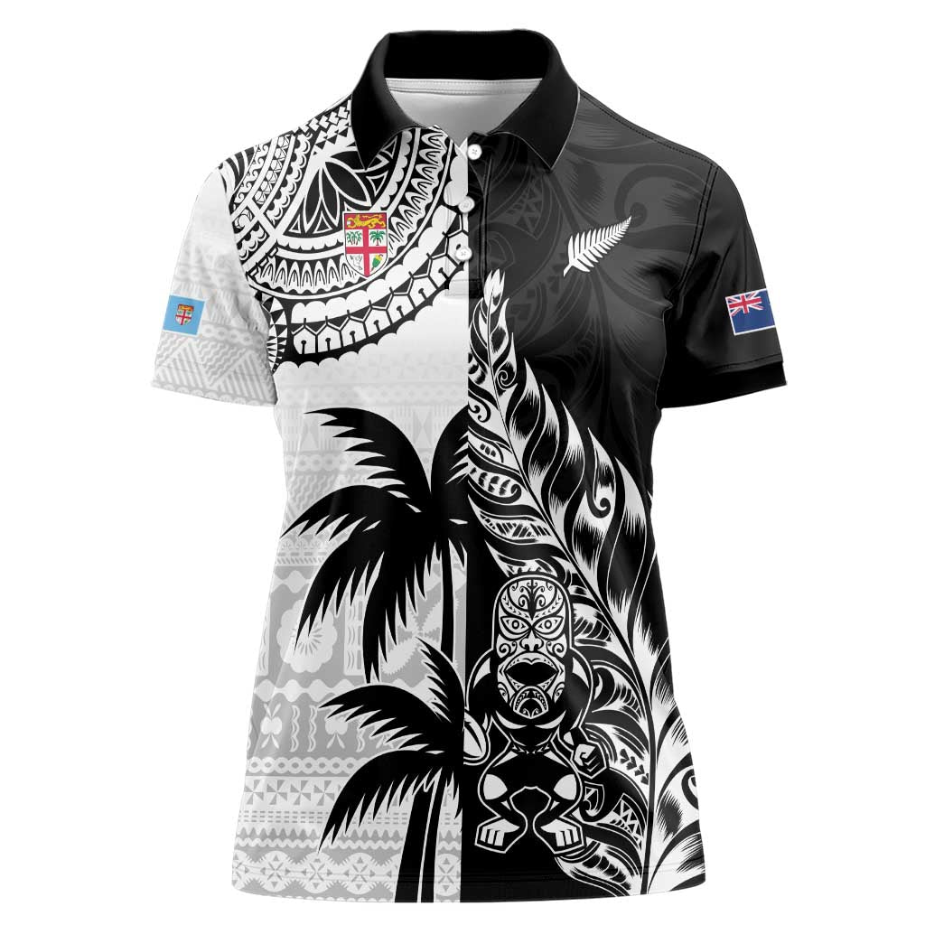 Custom Fiji New Zealand Women Polo Shirt Maori mix Tapa Pattern Version