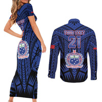 Custom Manu Samoa Sevens Rugby Couples Matching Short Sleeve Bodycon Dress and Long Sleeve Button Shirt Samoan Tribal Tattoo