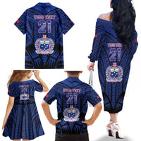Custom Manu Samoa Sevens Rugby Family Matching Off The Shoulder Long Sleeve Dress and Hawaiian Shirt Samoan Tribal Tattoo