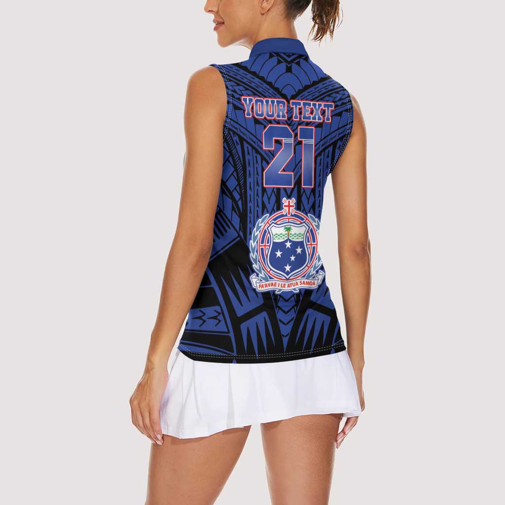 Custom Manu Samoa Sevens Rugby Women Sleeveless Polo Shirt Samoan Tribal Tattoo