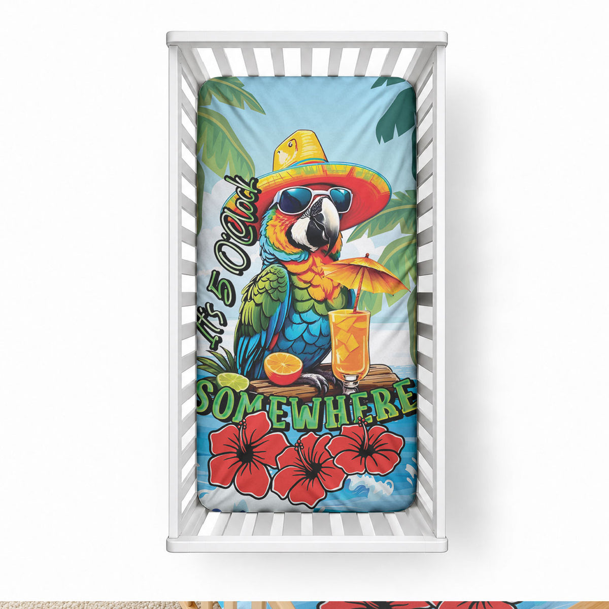 Funny Parrot Margarita Five O'clock Somewhere Baby Bed Cover LT9 28 × 52 in Blue - Polynesian Pride