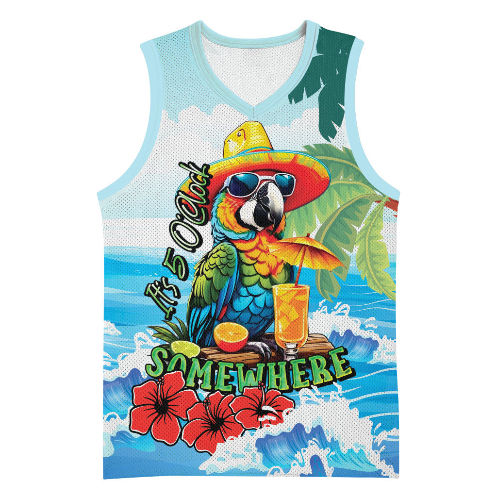 Funny Parrot Margarita Five O'clock Somewhere Basketball Jersey