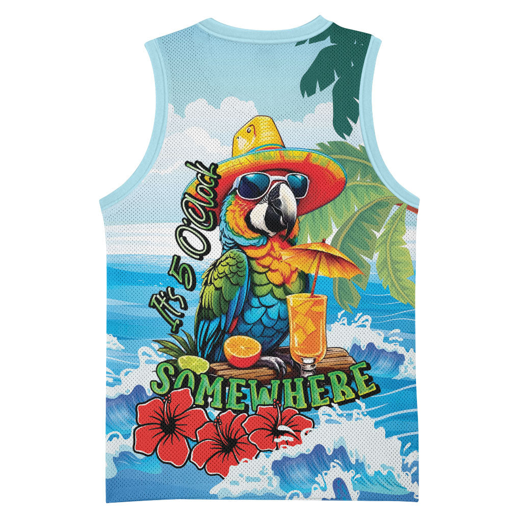 Funny Parrot Margarita Five O'clock Somewhere Basketball Jersey