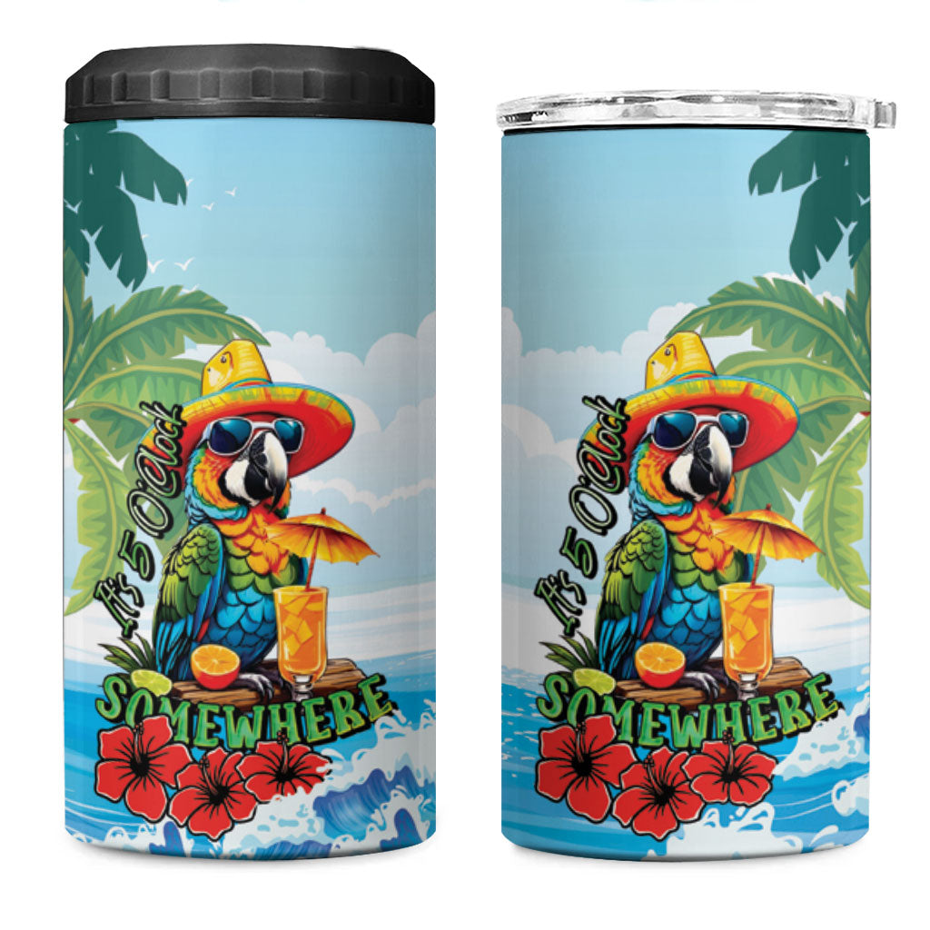 Funny Parrot Margarita Five O'clock Somewhere 4 in 1 Can Cooler Tumbler