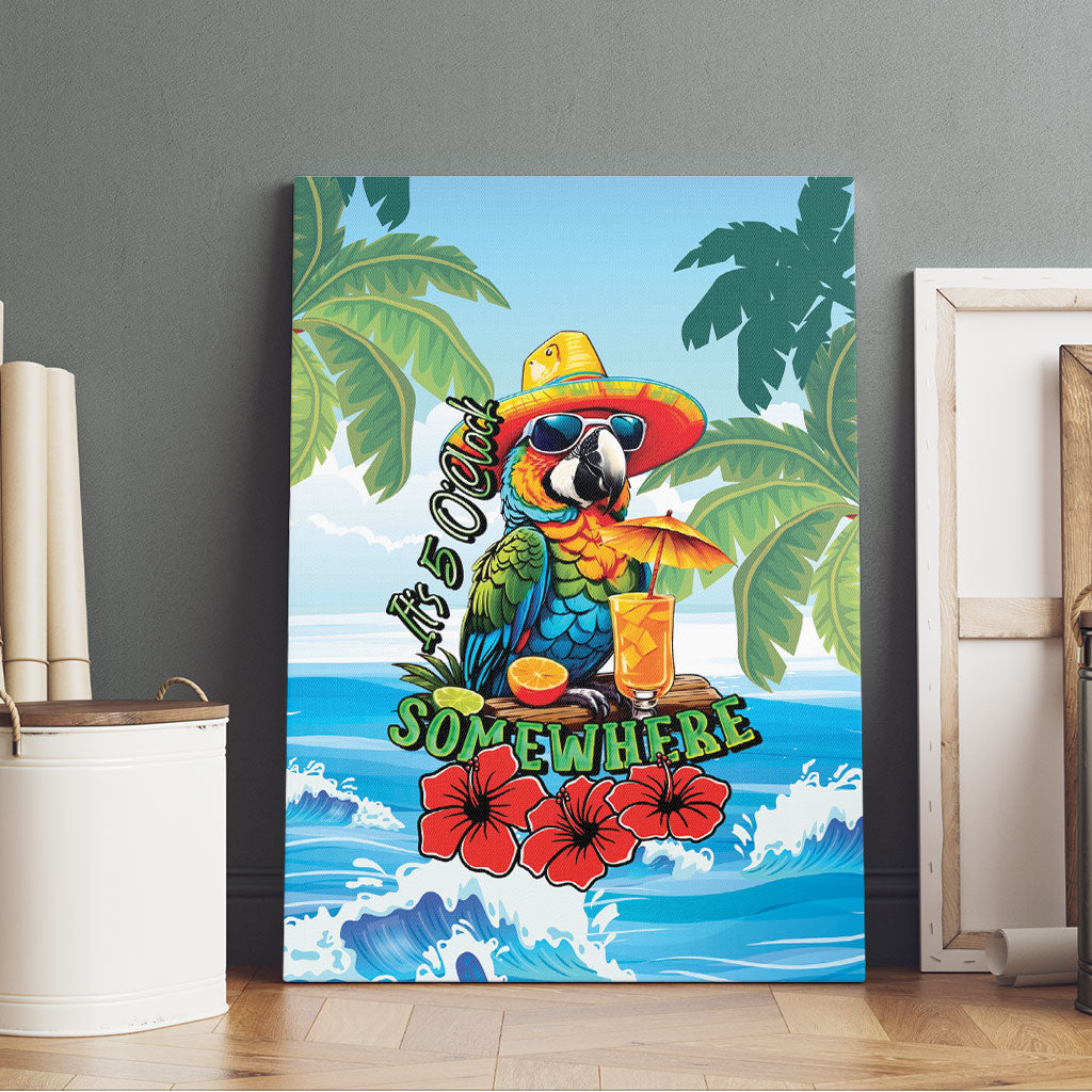 Funny Parrot Margarita Five O'clock Somewhere Canvas Wall Art