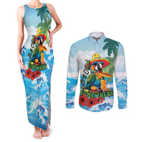 Funny Parrot Margarita Five O'clock Somewhere Couples Matching Tank Maxi Dress and Long Sleeve Button Shirt