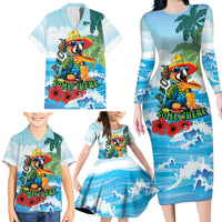 Funny Parrot Margarita Five O'clock Somewhere Family Matching Long Sleeve Bodycon Dress and Hawaiian Shirt