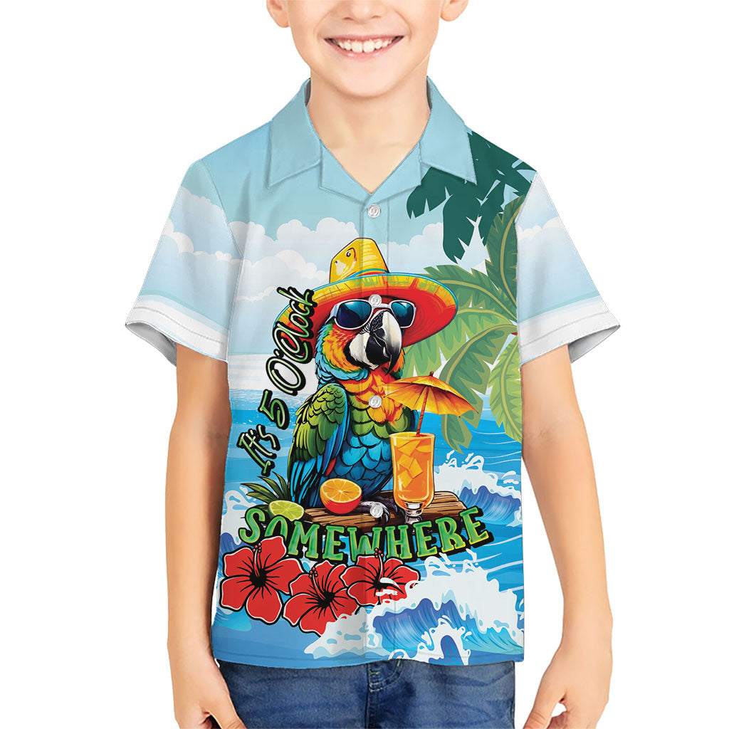 Funny Parrot Margarita Five O'clock Somewhere Family Matching Off Shoulder Short Dress and Hawaiian Shirt