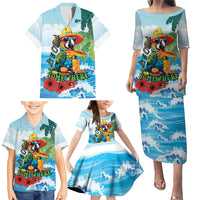 Funny Parrot Margarita Five O'clock Somewhere Family Matching Puletasi and Hawaiian Shirt