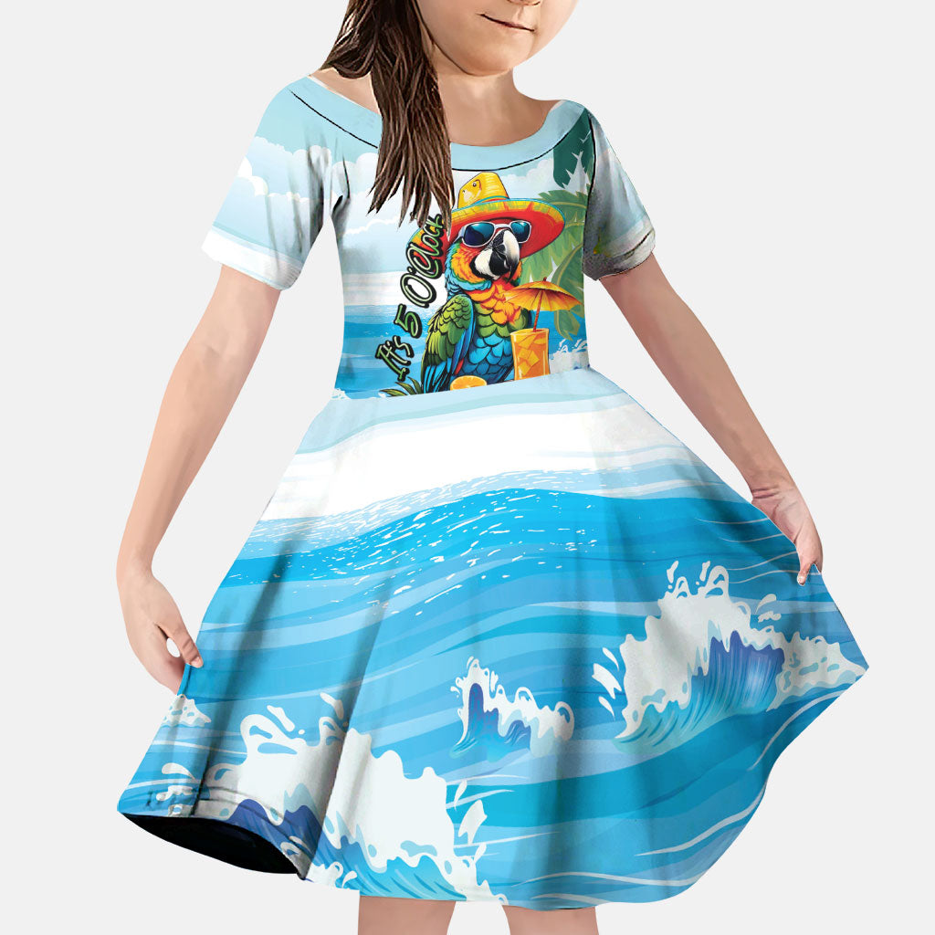 Funny Parrot Margarita Five O'clock Somewhere Family Matching Short Sleeve Bodycon Dress and Hawaiian Shirt