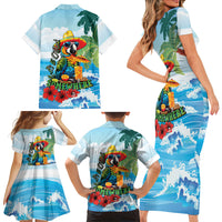 Funny Parrot Margarita Five O'clock Somewhere Family Matching Short Sleeve Bodycon Dress and Hawaiian Shirt