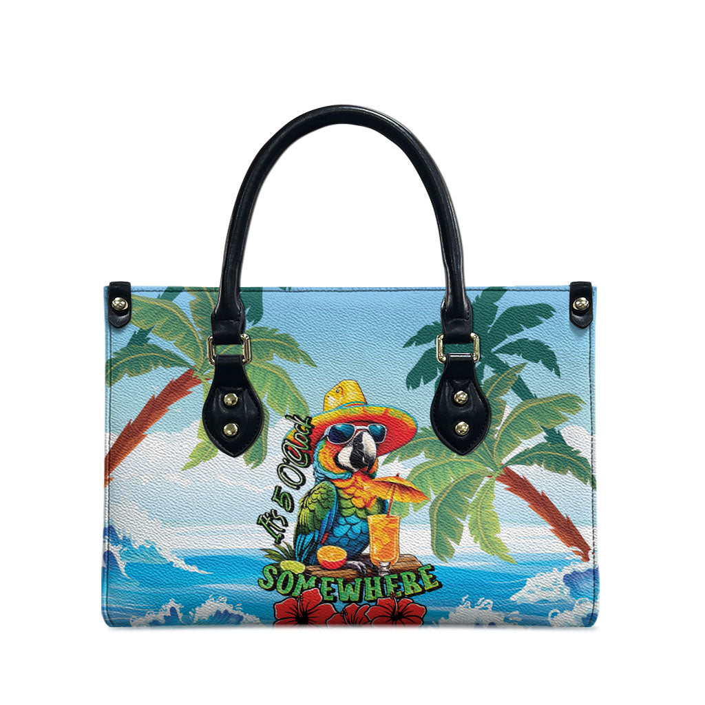 Funny Parrot Margarita Five O'clock Somewhere Leather Bag