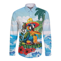 Funny Parrot Margarita Five O'clock Somewhere Long Sleeve Button Shirt