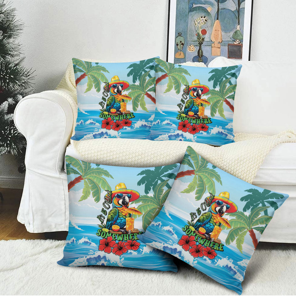 Funny Parrot Margarita Five O'clock Somewhere Pillow Cover