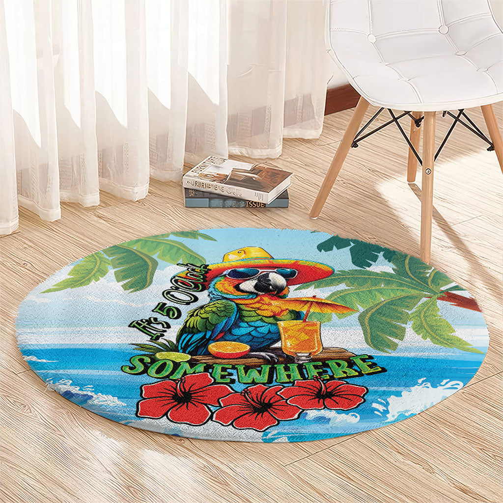 Funny Parrot Margarita Five O'clock Somewhere Round Carpet