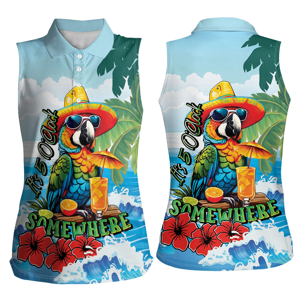 Funny Parrot Margarita Five O'clock Somewhere Women Sleeveless Polo Shirt