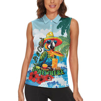 Funny Parrot Margarita Five O'clock Somewhere Women Sleeveless Polo Shirt