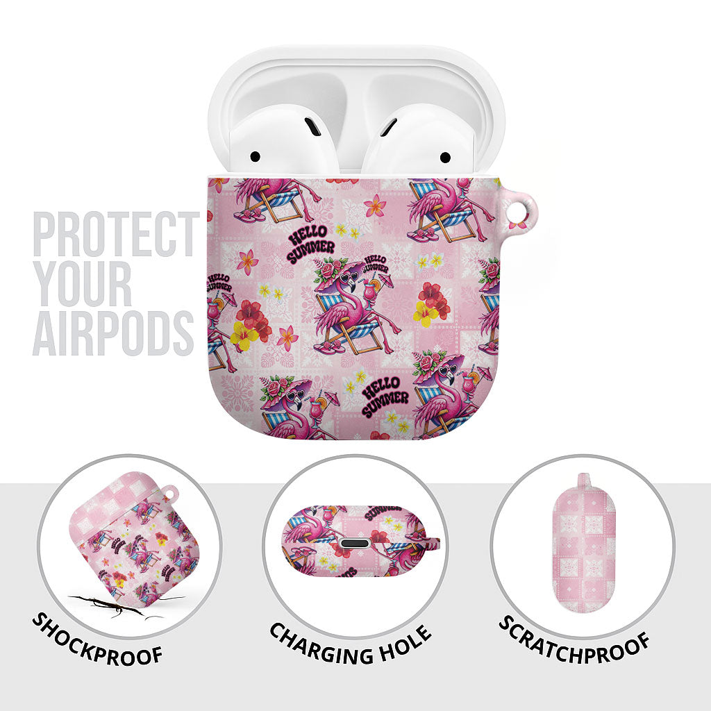 Hawaii Flamingo Hello Summer AirPods Case Hawaiian Quilt Pattern